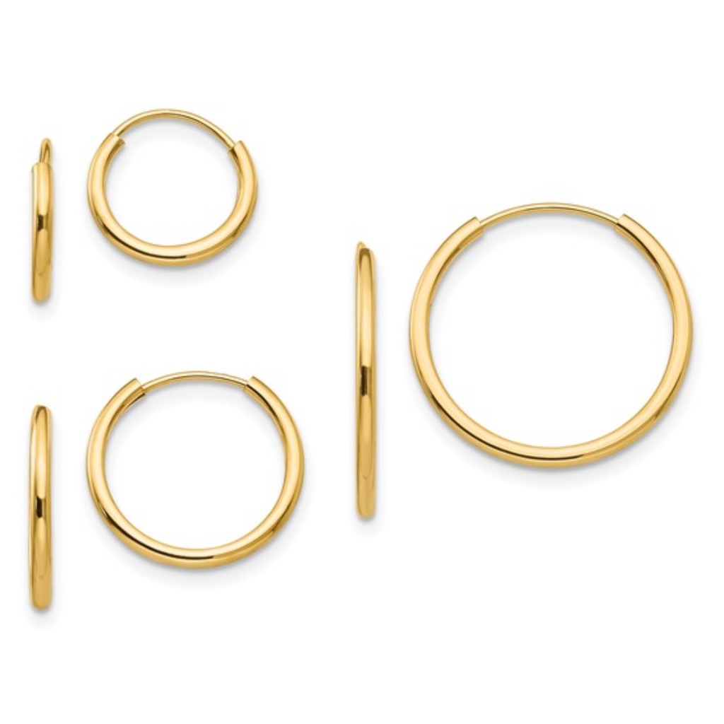 14k Endless Hoop 3 Pair Earring Set